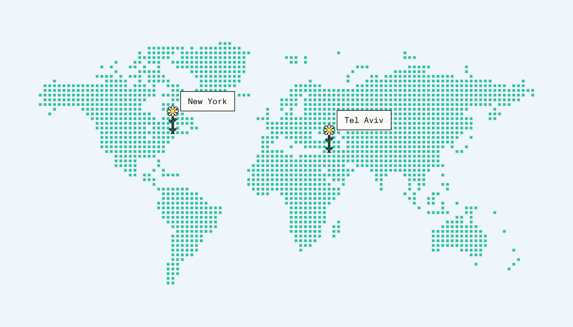 World map highlighting Vega's offices in New York and Tel Aviv